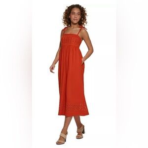 Calvin Klein Women's Linen-Blend A-Line Dress Sleeveless Orange Midi Size 8